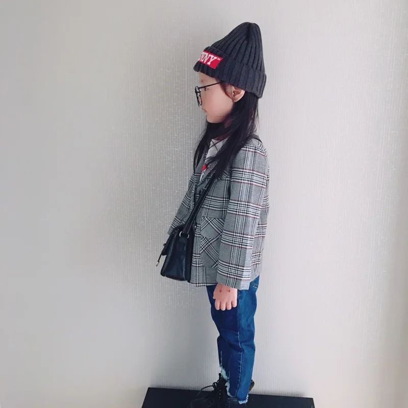 Vintage Korea Baby Girl Boys Blazer Jackets Classic Plaid Coat Outerwear jacket for kids girl Casaco Menina Children Clothes (8)