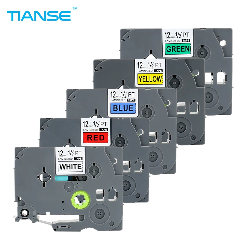 

TIANSE 5PK mix colors 12mm for Brother P-touch label tape TZe 231 431 TZe-531 TZ 631 tze-731 maker printer ribbon Tze231 Tze531