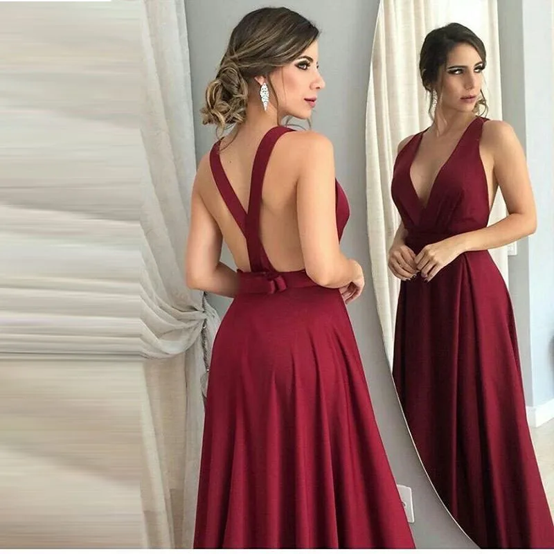

Sexy Satin Evening Dresses Long 2019 A line Prom Dresses Evening Party Gown Open Back Robe De Soiree