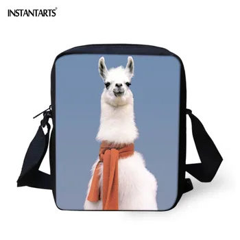 

INSTANTARTS 3D Animal Alpaca Printing Student Mini Messenger Bag Zipper Brand Designer Girl Crossbody Bag Flap Small Hangbag