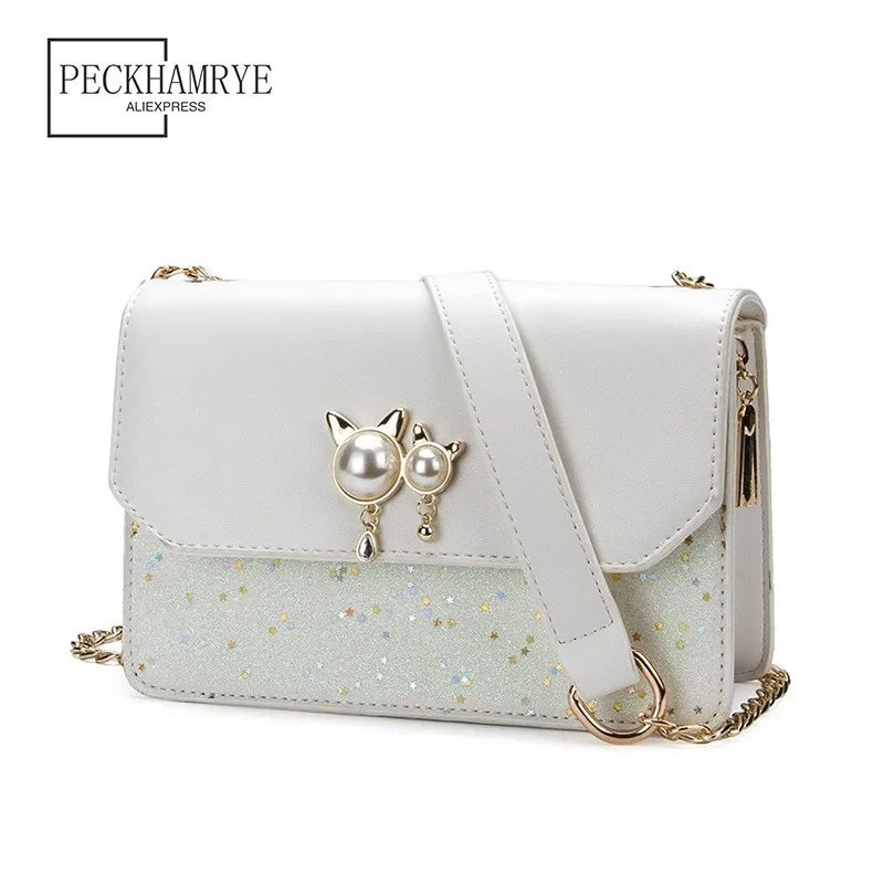2018 New Arrival Autumn Small Flap Crossbody Bag PU Leather Pearl Panelled Women Shoulder Chain Patchwork Messenger | Багаж и сумки