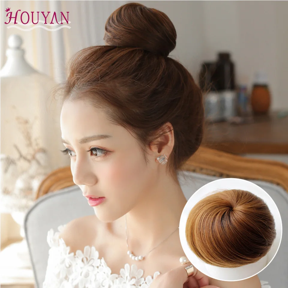 

HOUYAN Synthetic Fiber Fake Hair Bun Extension Clip In on Synthetic Donut Postiche Cheveux Drawstring Chignon Hairpiece