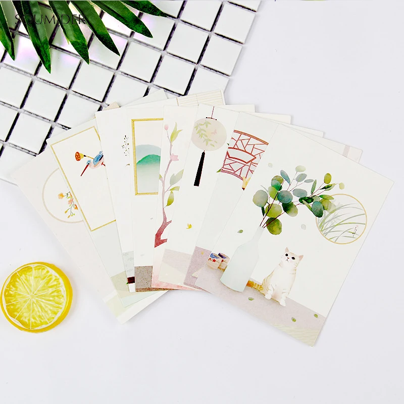 SQUMIDER 9PCS 4 Patterns Postcard Cartoon European Classical Card Greeting Card Christmas Teacher's Day Letter Paper Gift