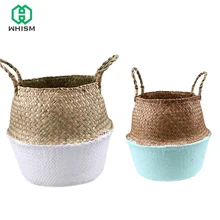 Best Price WHISM Seagrass Rattan Flower Pot Handmade Flower Basket Straw Nursery Pot Woven Garden Pot Planter Desktop Wicker Storage Basket