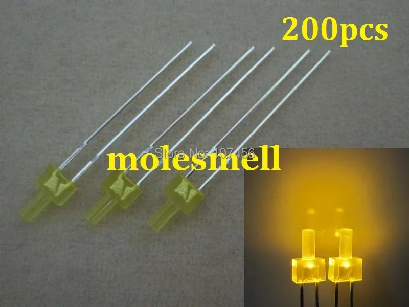 Milímetros de Cabeça Conduziu a Lâmpada Milímetros Flat Difuso Led Amarelo Chata 2mm Grande – Angular Leds Luz Lente Amarela 200pcs 2 Top