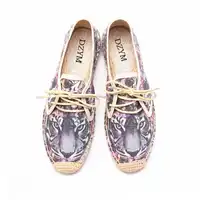 Flower tiger women lace-up flat espadrilles, canvas upper , rubber outsole