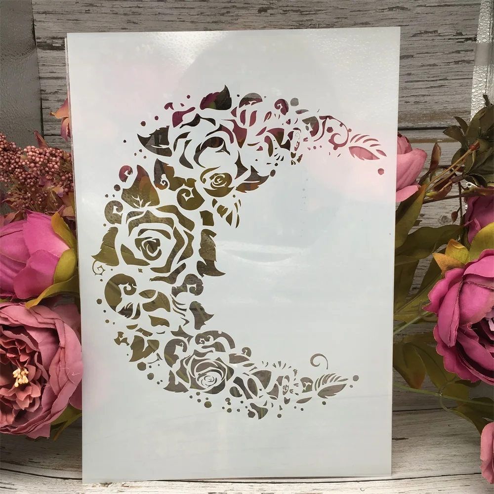 

A4 29cm Moon Rose Flower DIY Layering Stencils Wall Painting Scrapbook Coloring Embossing Album Decorative Paper Card Template