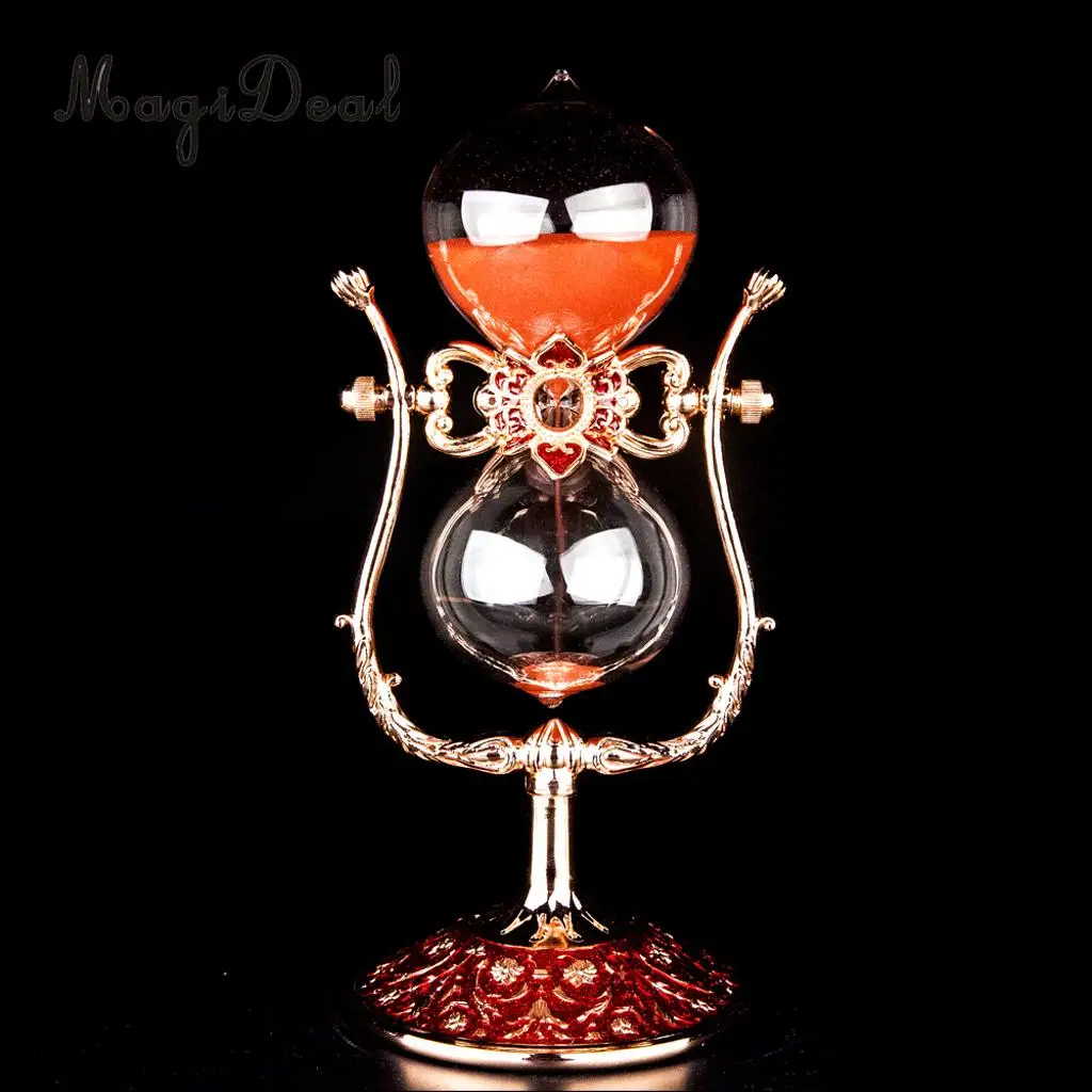 15 Minutes Retro Metal Rotating Hourglass Sand Timer Home Office Coffee Shop Library Shelf Decor Novelt Gift Kids Toy-Gold Red