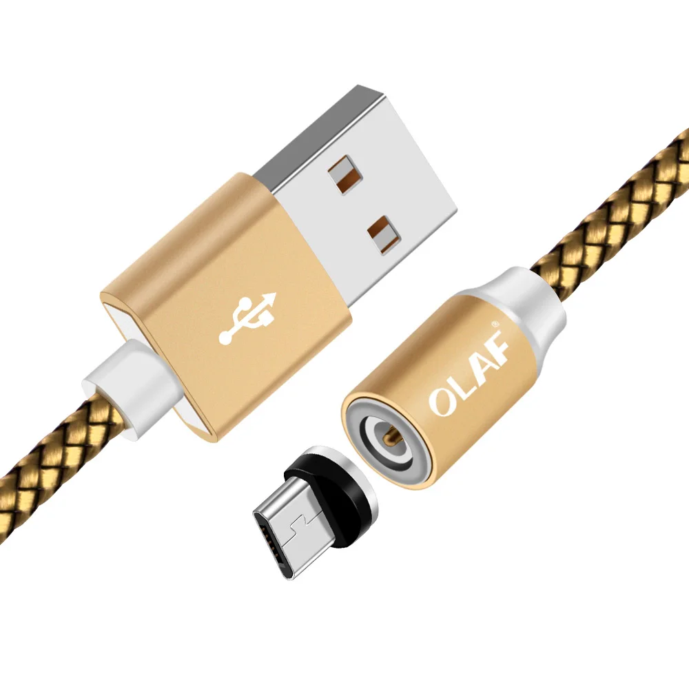 Магнитный зарядный кабель OLAF 1 м, кабель Micro USB для iPhone XR XS Max X Magnet charger usb type C, светодиодный шнур для зарядки USB C - Цвет: Cable-Plug Gold