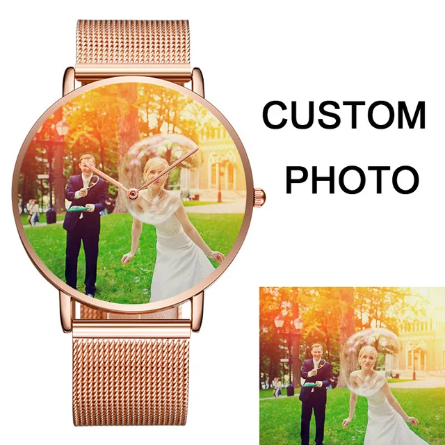 Gold Silver men's women's Custom logo Couple Watch dial Printing photo Wristwatc Gold Silver men's women's Custom logo Couple Watch dial Printing photo Wristwatc