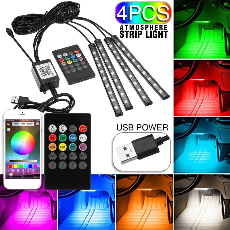 

1Set USB Interior Strip Lamp 9 LED App Control Light Rmote Control floor lights car Decorative atmosphere lamp