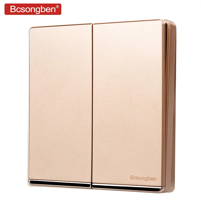 

Bcsongben Home switch push button light switch wall champagne gold Luxury large panel 2 Gang 3 Way Switch AC 110-250V J3-2K3