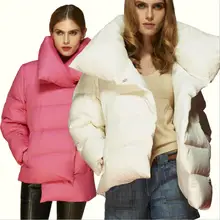 Новая куртка на 90% белом утином пуху толстый пуховик ассиметричного дизайна размера плюс зимнее пальто с отворотом w838