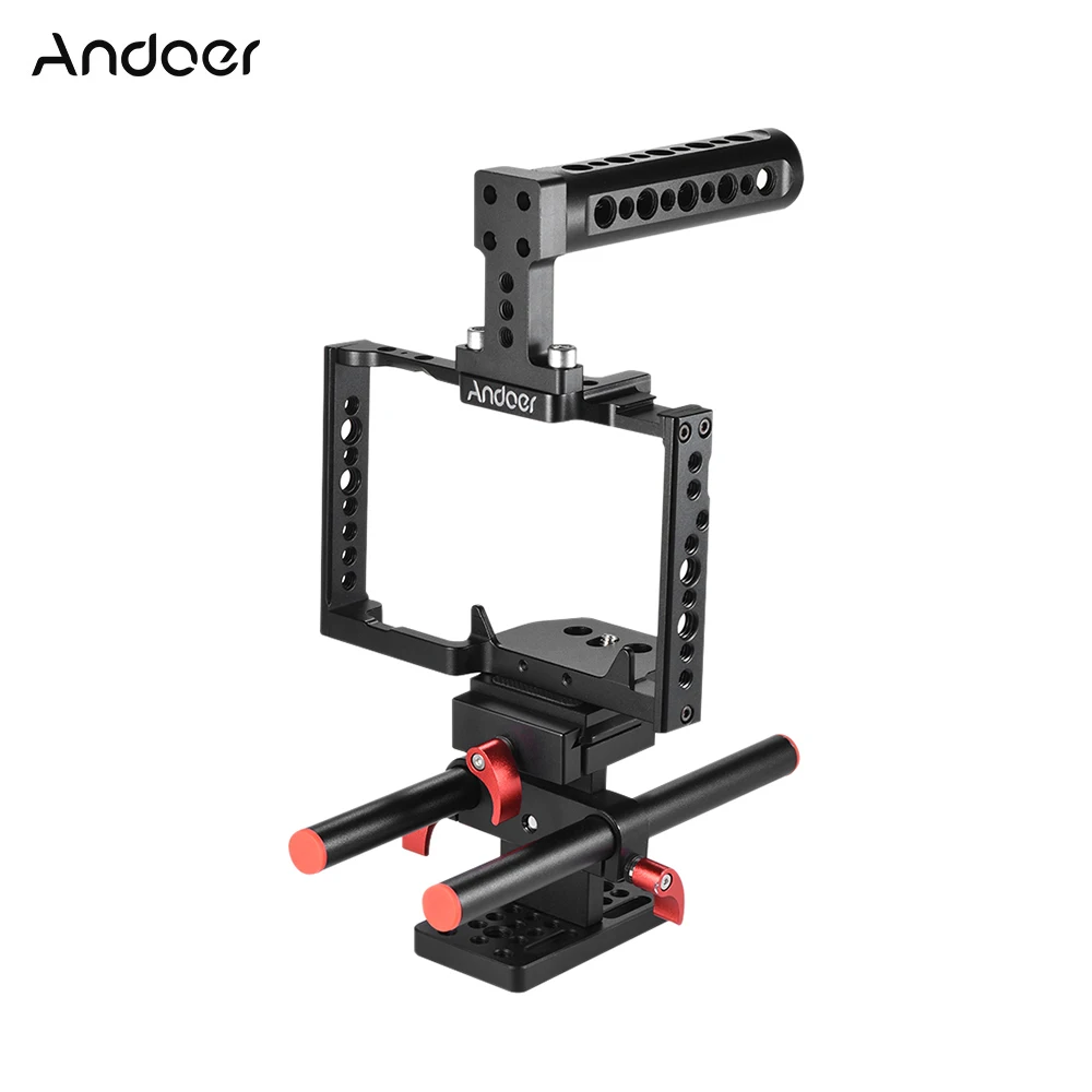 

Andoer Aluminum Alloy Camera Cage + Top Handle + Rod Baseplate Kit Video Film Making Stabilizer System for Panasonic GH5 Camera