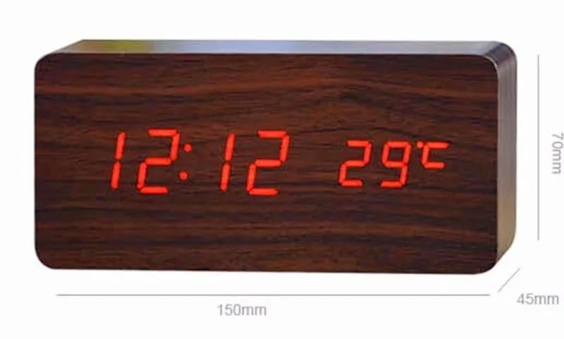 Светодиодный деревянный бортовой сигнал часы+ Температура цифровые настольные часы с голосовой активации, Батарея/USB power спальня гостиная часы