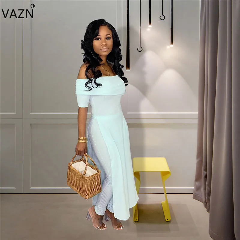

VAZN 2019 Young Lady Of Note Markedly Haigher Slash Neck Short Sleeve Vacation Coverall Long Chiffon Romper For Women ME288