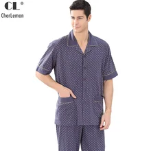 CherLemon/мужская летняя хлопковая Классическая Пижама для сна, мужские топы с короткими рукавами и длинные штаны, пижама в горошек, комплект одежды для отдыха, M-4XL