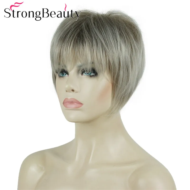 StrongBeauty короткие прямые парики мягкие волосы слоистые Shag Омбре блонд/красный полный синтетический парик