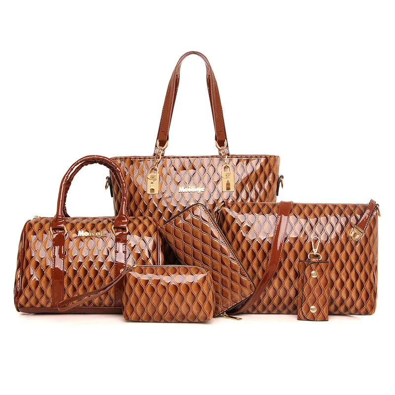 European and American Composite Bag Classic Ladies Embossing font b Handbags b font 6 Sets Shoulder