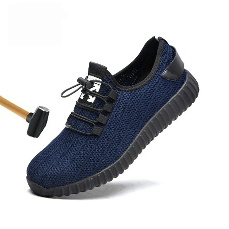

Mens breathable mesh steel toe cap work safety shoes Black blue anti-pierce platform construction site worker security boots