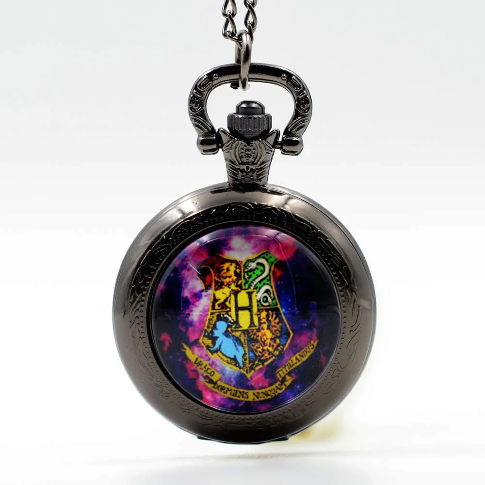 Фиолетовый Гарри Поттер H Хогвартс Школа колдовства и волшебства кварцевые карманные часы ожерелье мужские часы женские часы подарок