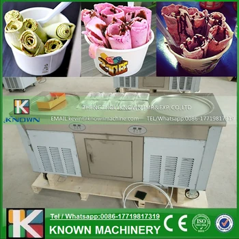 

110V/220V Imported compressors R410A temperaure setting function fry ice cream roll machine, flat pan fried ice cream machine
