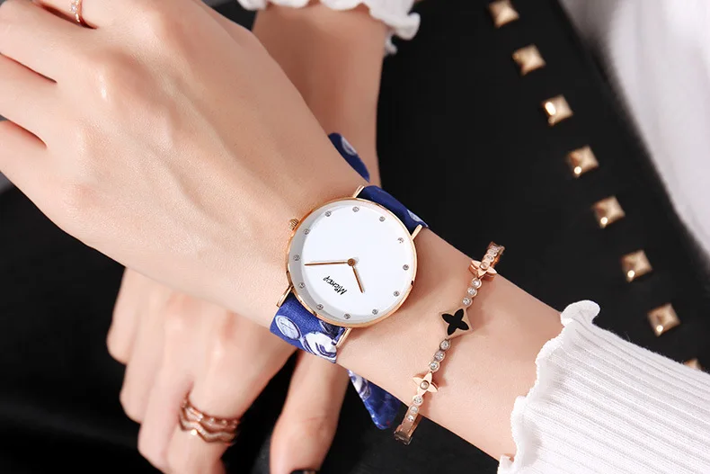 Disney бренд Микки Маус Модные женские часы наручные часы с тканевым ремешком Кварцевые водонепроницаемые простые женские часы Citizen movement - Цвет: Синий