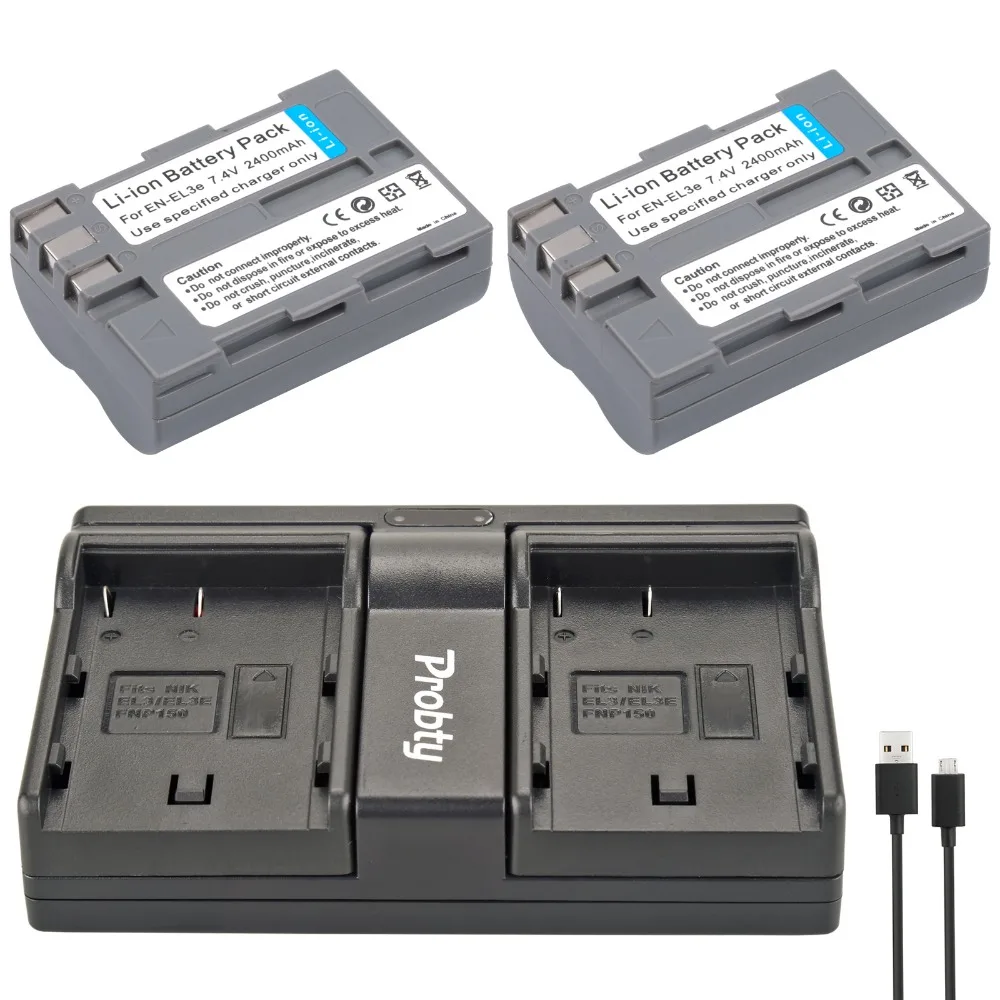 Probty 2pcs Enel3e Enel3e Camera Battery + Usb Dual Charger For Nikon