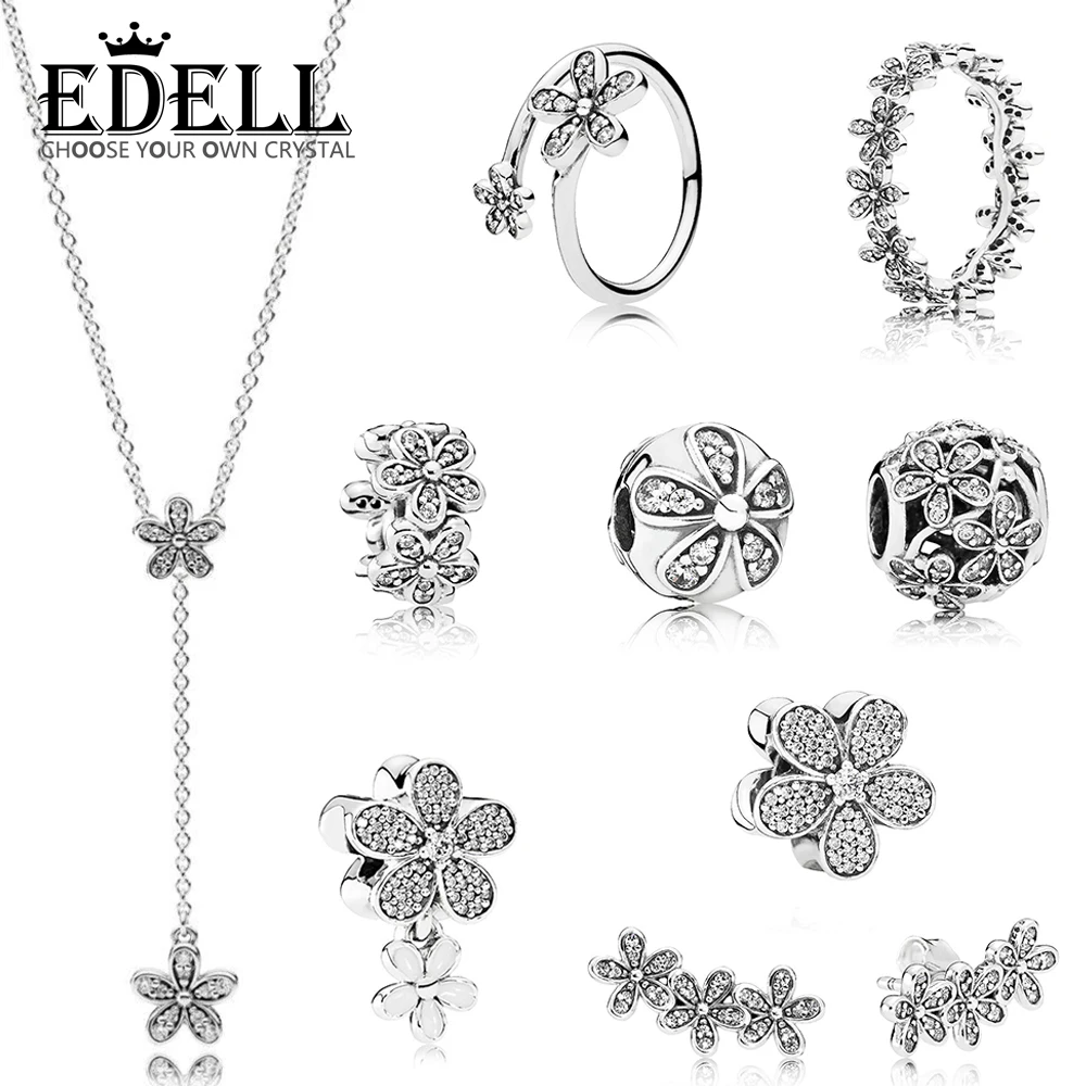 

EDELL 100% 925 Sterling Silver DAZZLING DAISY Flower Collection Ring Earrings Stud Beaded Charm Clip Necklace SPACER Jewelry
