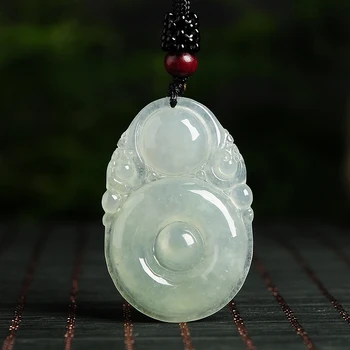 

Natural ice species light green blessing in front of the jade pendant Necklace Myanmar A cargo jade pendant with certificate