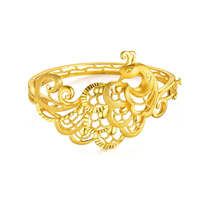 

Solid 24K Yellow Gold Bangle Heavy Gold Hollow Phoenix Bangle Wedding Bangle