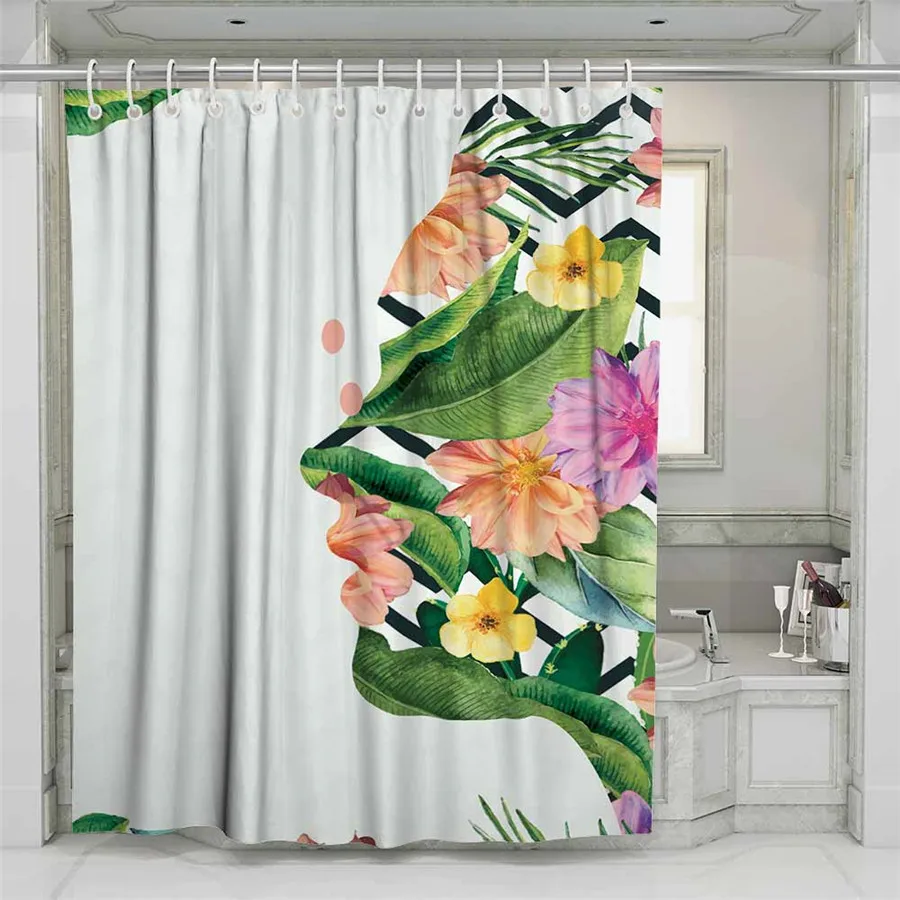 

3D Green Tropical Plants Beach Shower Curtain Bathroom Waterproof Polyester Printing Curtains for Bathroom Shower #ZW1
