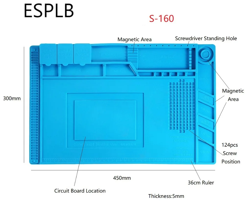 ESPLB 45x30 см S 160 силиконовый Теплоизоляционный рабочий коврик настольный коврик платформа для BGA паяльная ремонтная станция с магнитной|Электрические паяльники|   | АлиЭкспресс