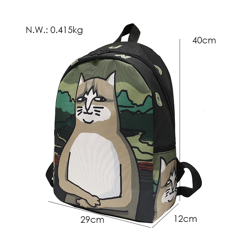 Menghuo Lovely Cat Printing Backpack Women Canvas Backpack School Bags for Teenagers Ladies Casual Cute Rucksack Bookbags (67)
