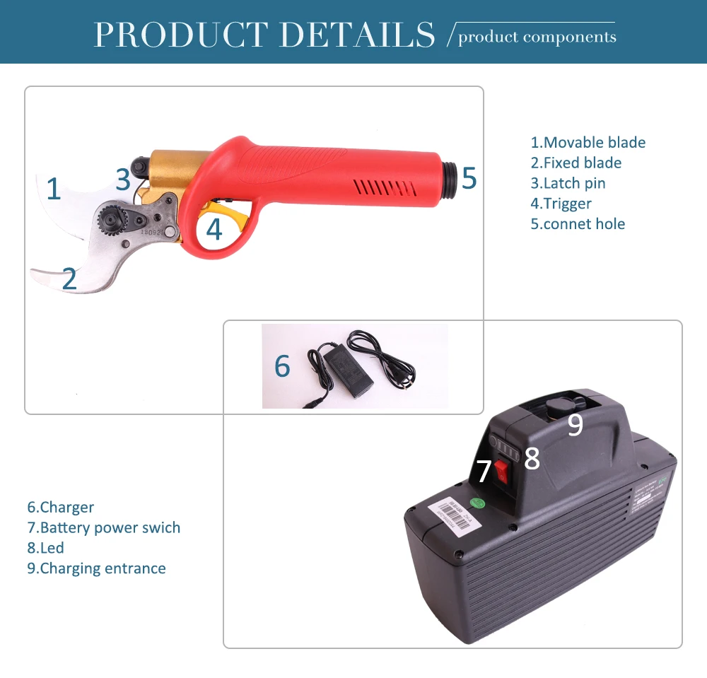 Литиевая батарея Электрический секатор напряжение 43,2 в Резка диаметр 40 мм Высокое качество садовые инструменты серпы