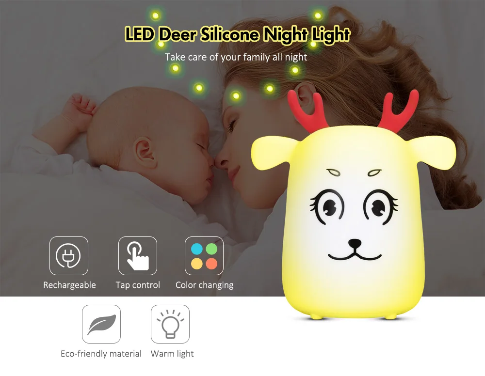 Светодиодный заряжаемый силиконовый олень ночник световой кран управление спальня домашний декор новая милая лампа подарок для детей