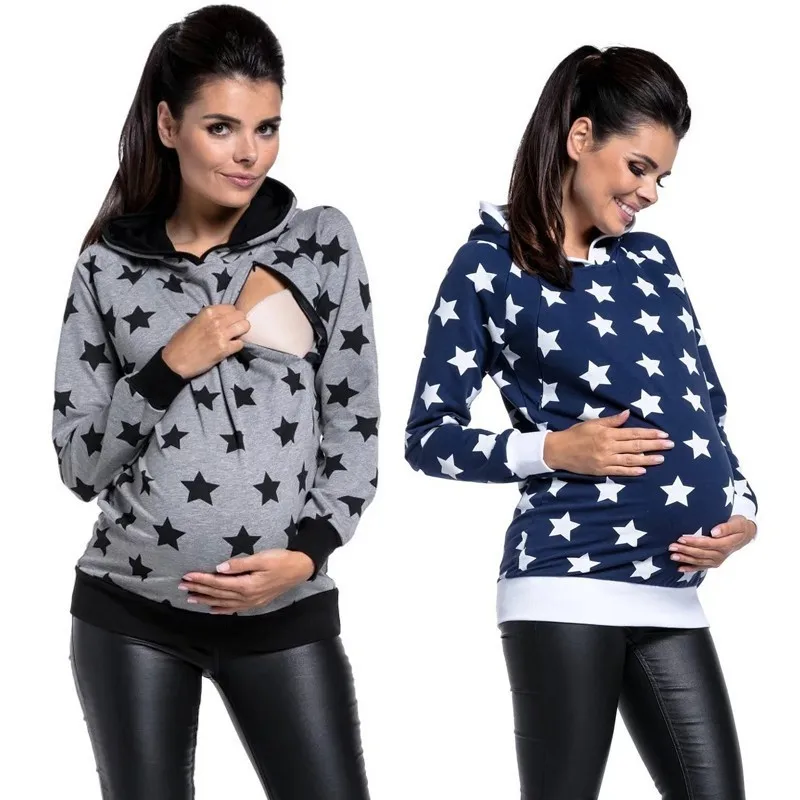 

ENXI 2018 Autumn Print Maternity Hoodies Sweatshirts Women Nursing Long Sleeve Breastfeeding Hoodie Pregnant Clothes Women S-XL