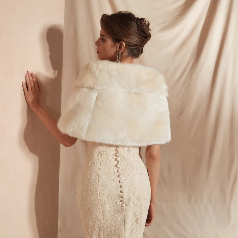 In Stock Ivory white  Fur Shawl Wedding Wrap For Formal Dress Cheongsam Married Outerwear Bridal Cape Autumn Winter Jacket