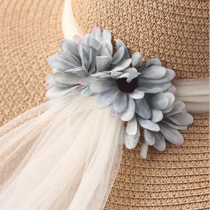 Модные цветочные женские солнечные шапки складные широкий волнистый край ручная работа соломенная шляпа женская летняя шляпа в стиле кэжуал женский летний пляжный колпачок Анти-УФ
