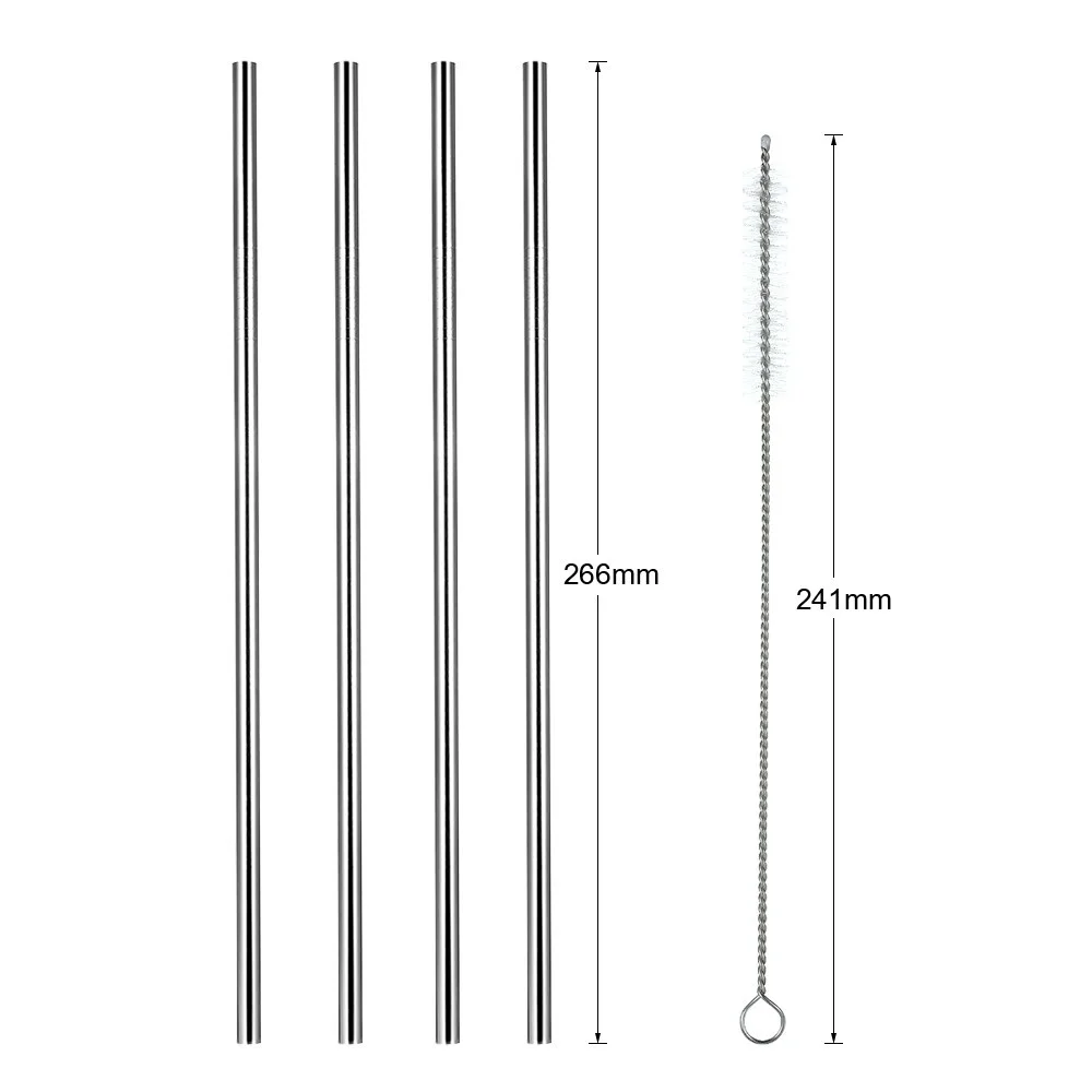 10.5" Stainless Steel Straws Reusable Metal Straws 4 Straight Straws with a Cleaning Brush