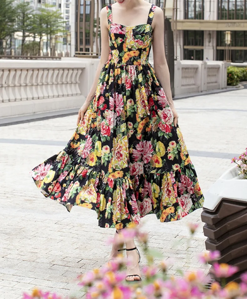 Цянь Хан Цзы дизайнерское модное подиумное летнее макси платье женское винтажное цветочное элегантное сексуальное длинное пляжное платье