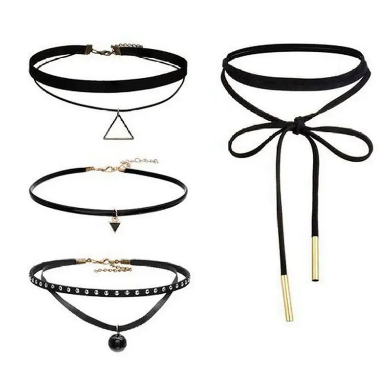 4 шт. колье чокер для женщин и девочек черный классический бархат стрейч