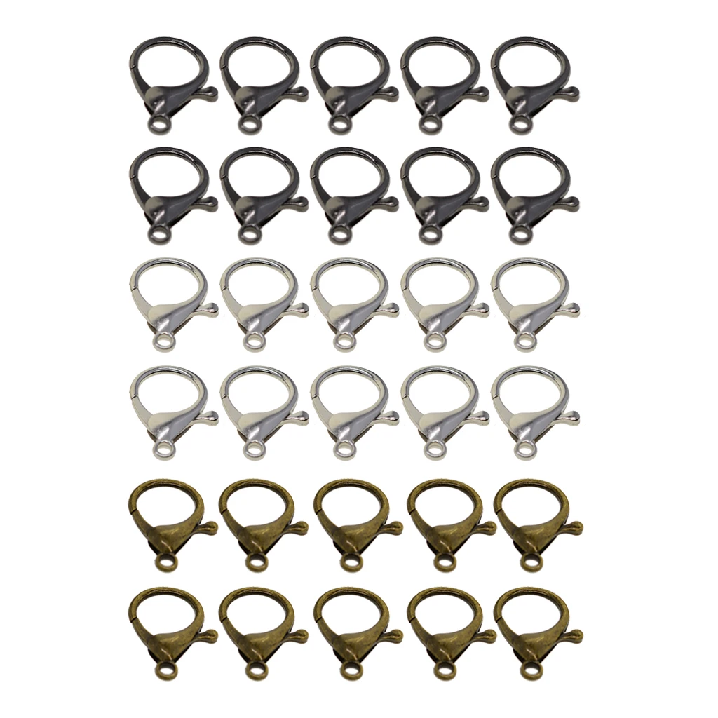 30 Sets Large Antique Metal Bag Lobster Clasp Clips Snap Hooks For King Ring Necklace Bracelet Chain DIY Jewelry Findings