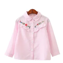 YP70613632 г. весенние модные блузки для маленьких девочек полосатая рубашка с длинными рукавами и вышивкой в виде цветка для девочек Одежда для девочек