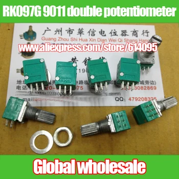 

15pcs RK097G 9011 double potentiometer B10K B20K B50K B100K / handle length 15MM potentiometer