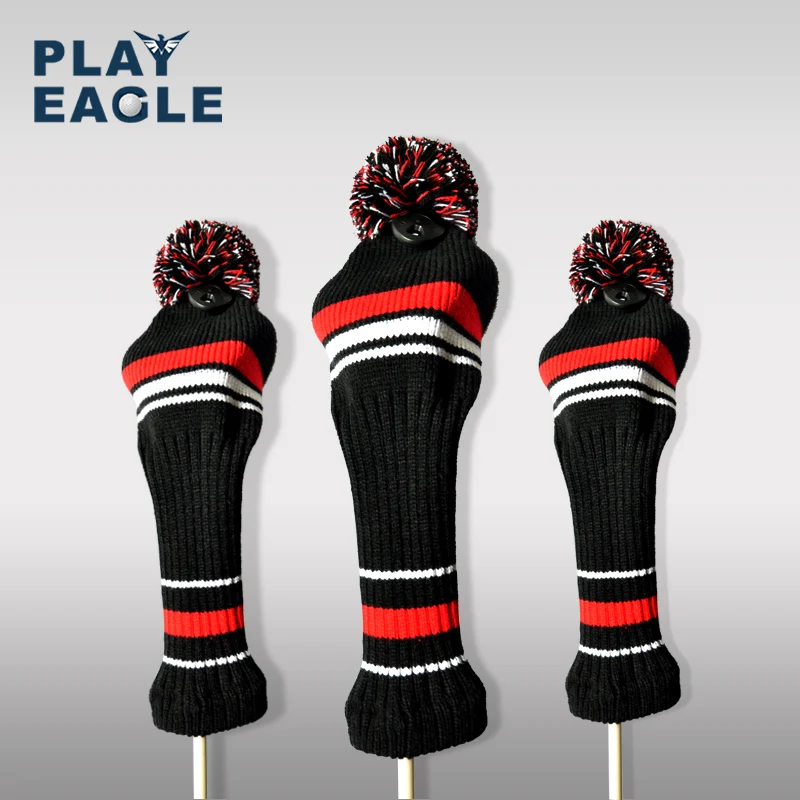 1 Set/3 pcs  Black Red White Wool Knit Golf Clubs Set Driver 3# 5# Fairway Wood Head Covers with Number Tag