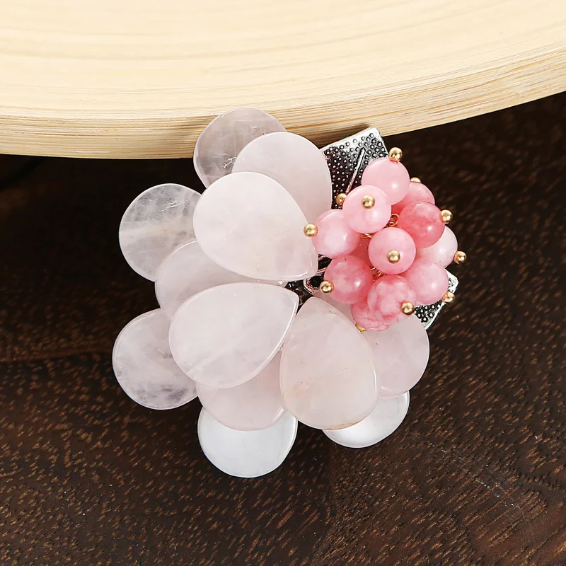 

Luxury Natural Stone Flower Brooches for Women Antique Silver Plated Brooch Pin Jewelry Vintage High Quality Large Brooches