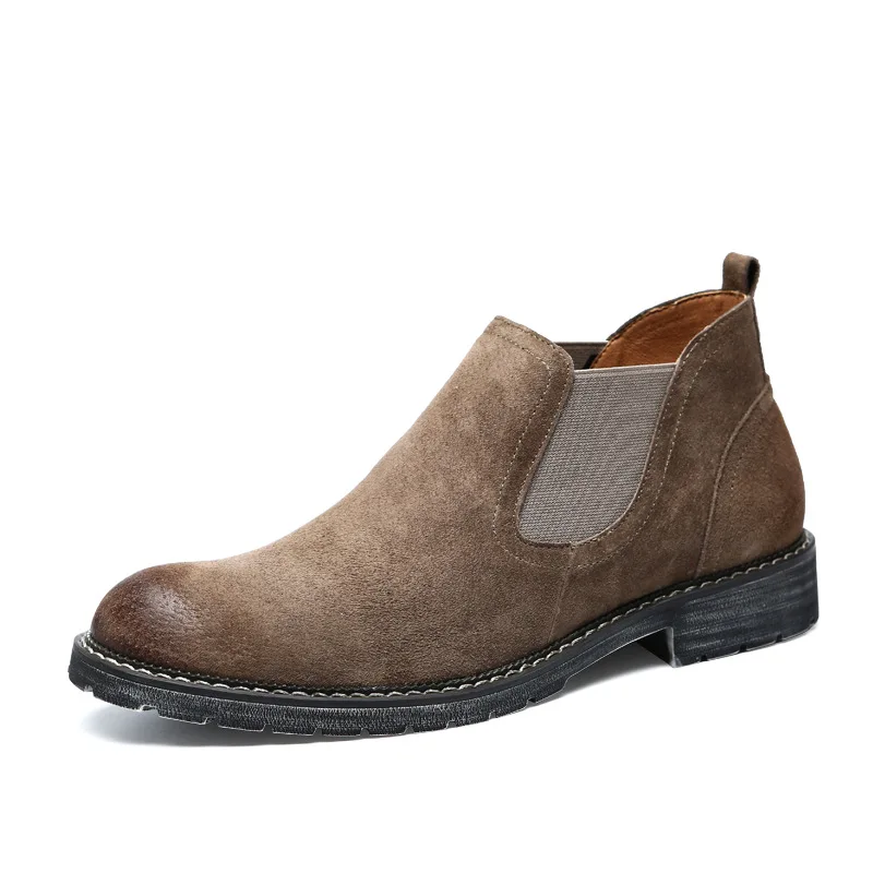 Dedo gris De Otoño Ronda Vestir Zapatos Botines Formales Del Oxford Nueva Chelsea gris Pie Suede Vaca Hombres Masculinos Estilo Invierno Negro Oscuro amarillo Botas Moda Casual marrón qXAgwUZO