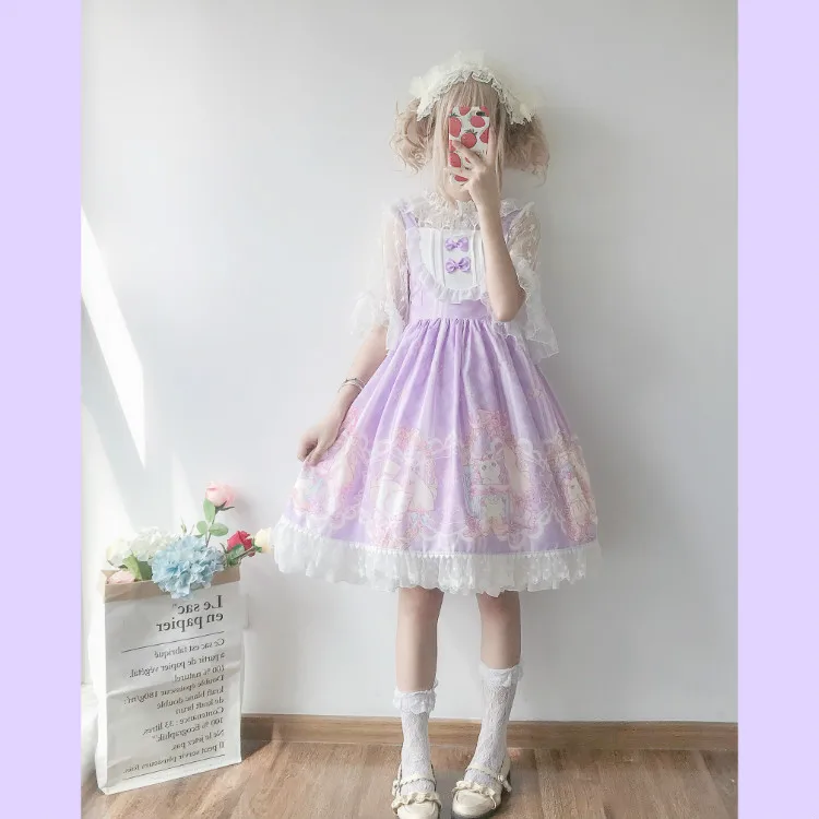Cosplay&ware Kawaii Clothing Japanese Fashion Lolita Jsk Dress Women Summer Cute Bow Cat Strap Gothic Tea Party Sweet -Zentai shop online