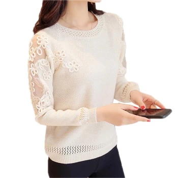 

Autumn 2018 Women Sweater New Fashion O-Neck Lace Pullover Knit Basic Tops Bottoming Female Loose Knitwear Jumper Cloting O508